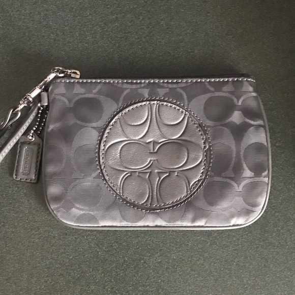 Coach Gray Canvas Leather Signature C Wristlet Mini Pouch - Picture 15 of 16